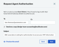 Screenshot of request agent authorisation window