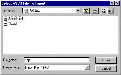 Screenshot of the Select ASCII File To Import Window