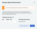 Screenshot of Request Agent Authorisation screen